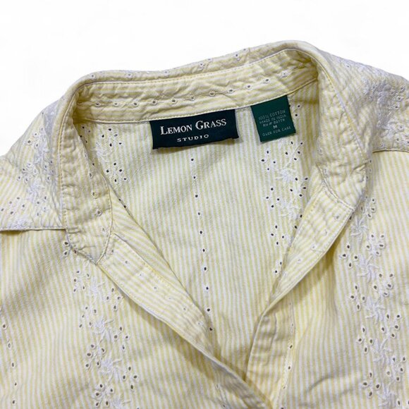 Vintage Lemon Grass Baby Yellow Embroidered Cotton Sleeveless Shirt Button Up Ta - Picture 3 of 5
